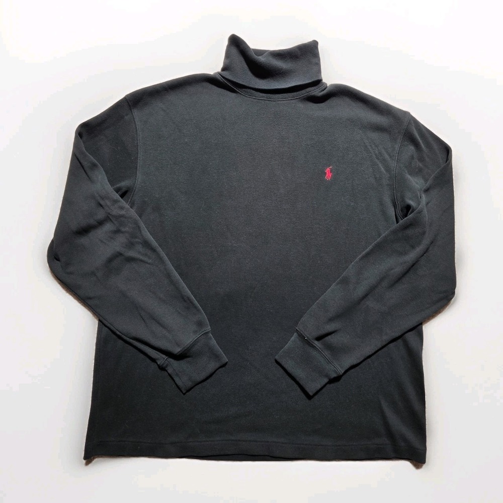 Vintage Polo Ralph Lauren Black Knit Turtleneck 100% Cotton Long Sleeve Top M - Picture 1 of 10